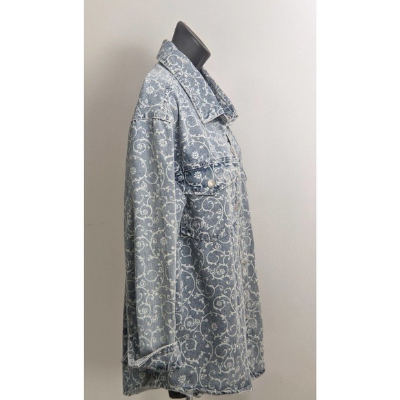Womens Vintage Blue Denim Jean Floral Jacket STOOSH 90s Y2K Button Down Size L - Picture 7 of 13